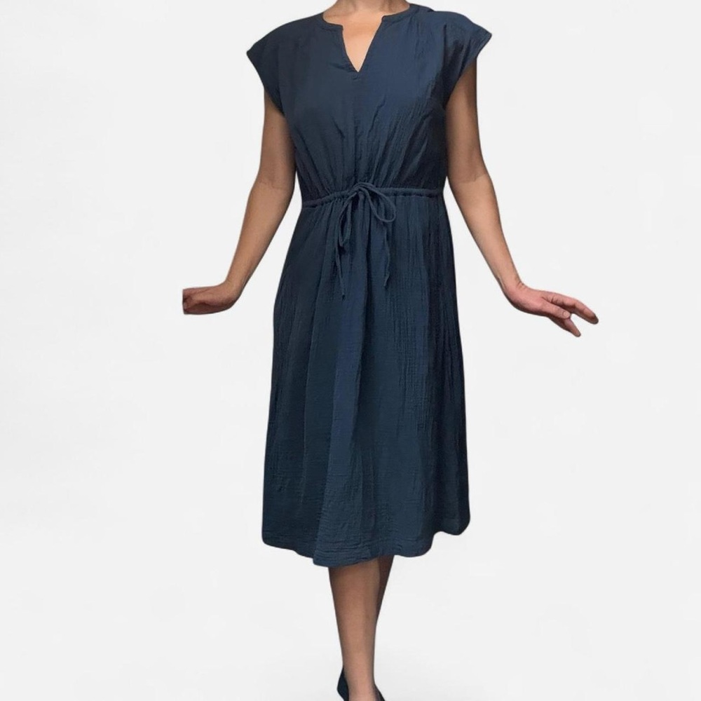 Pact Dark Navy Midi Dress with Tie Waist